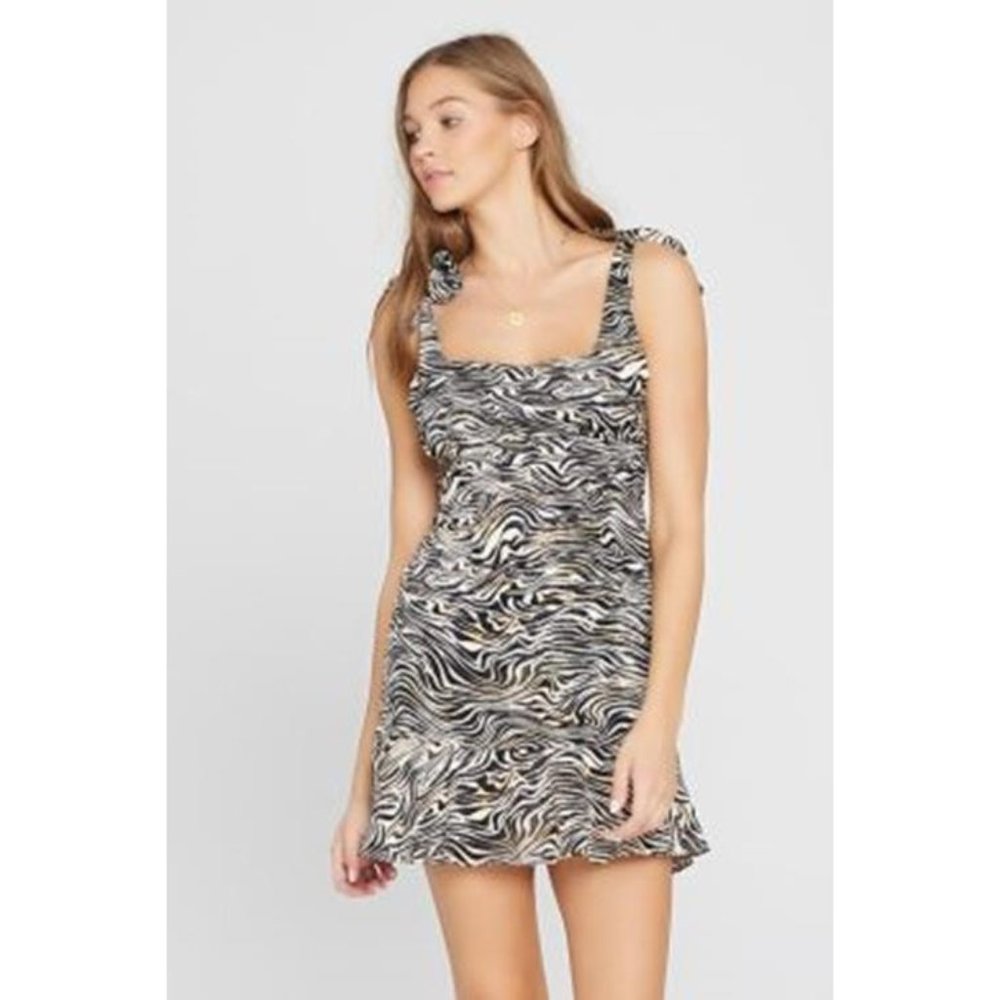 NWT L*SPACE Vivienne Dress Animal Instinct Tiger Print Fit Flare Mini, Size 2